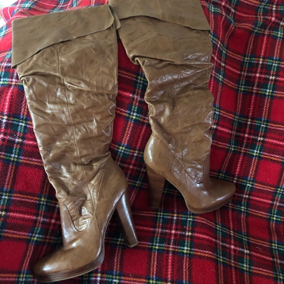 Jessica Simpson Tulip Tan scrunch vegan leather knee high boot - Picture 1 of 4